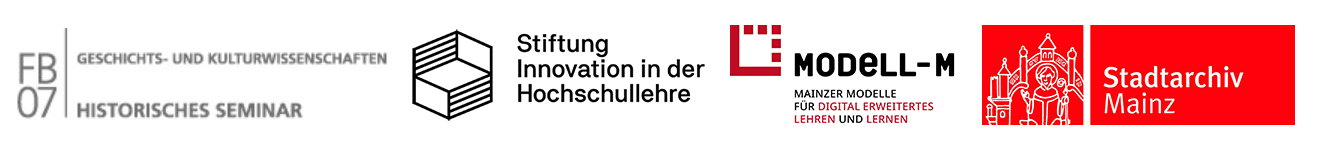 Logos FB07/Historisches Seminar, Stiftung Innovation in der Wissenschaft, ModeLL M, Stadtarchiv Mainz