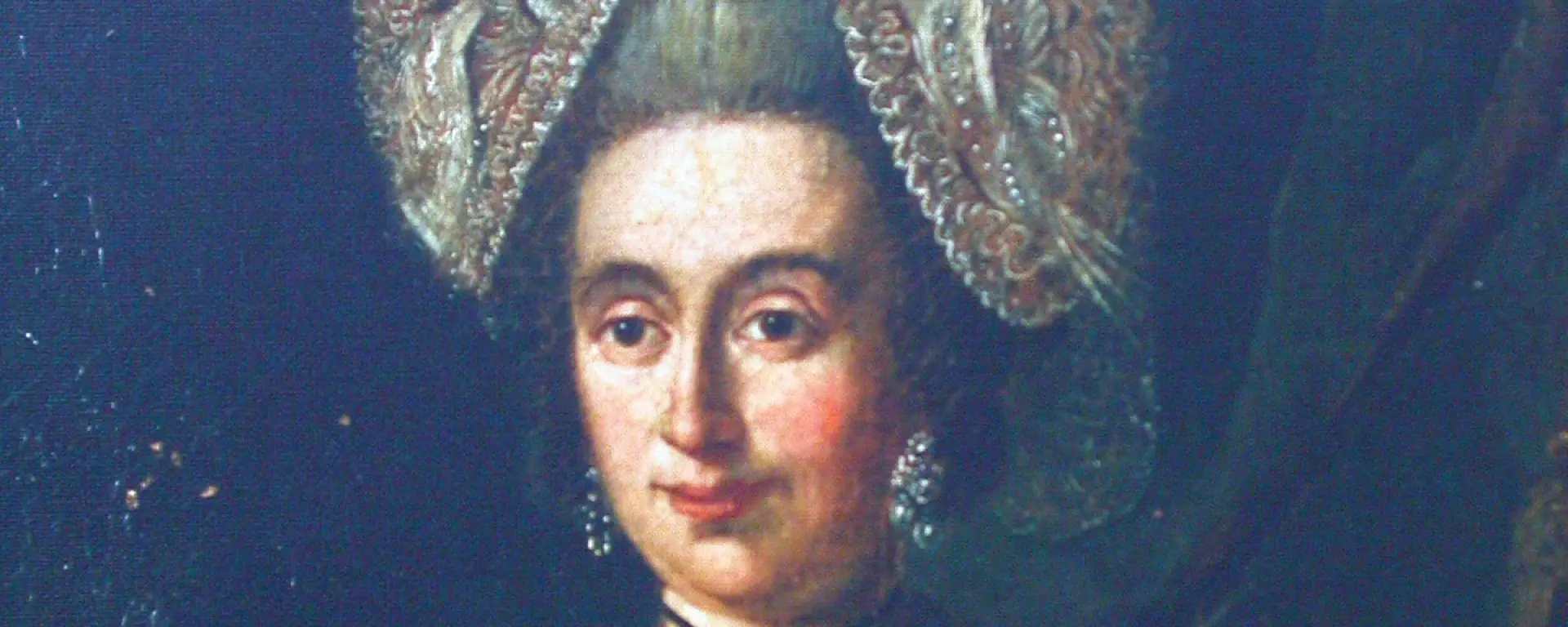 Anna Clara Manera, 1. Hälfte 18. Jh., Maler unbekannt.  Kopie (Foto gedruckt auf Tapete) im Pfarrhaus von St. Ignaz/Mainz; Verbleib des Originals unbekannt 