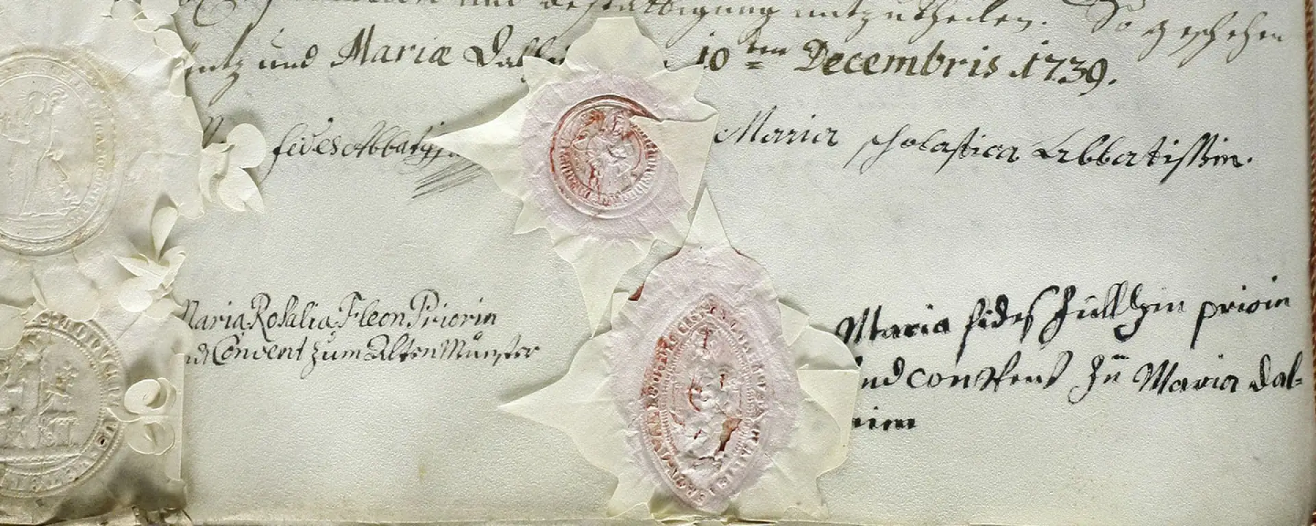 Urkunde über einen Vergleich in einem Güterstreit zwischen dem  Kloster Altmünster und dem Kloster Maria Dalheim in Bretzenheim und Zahlbach