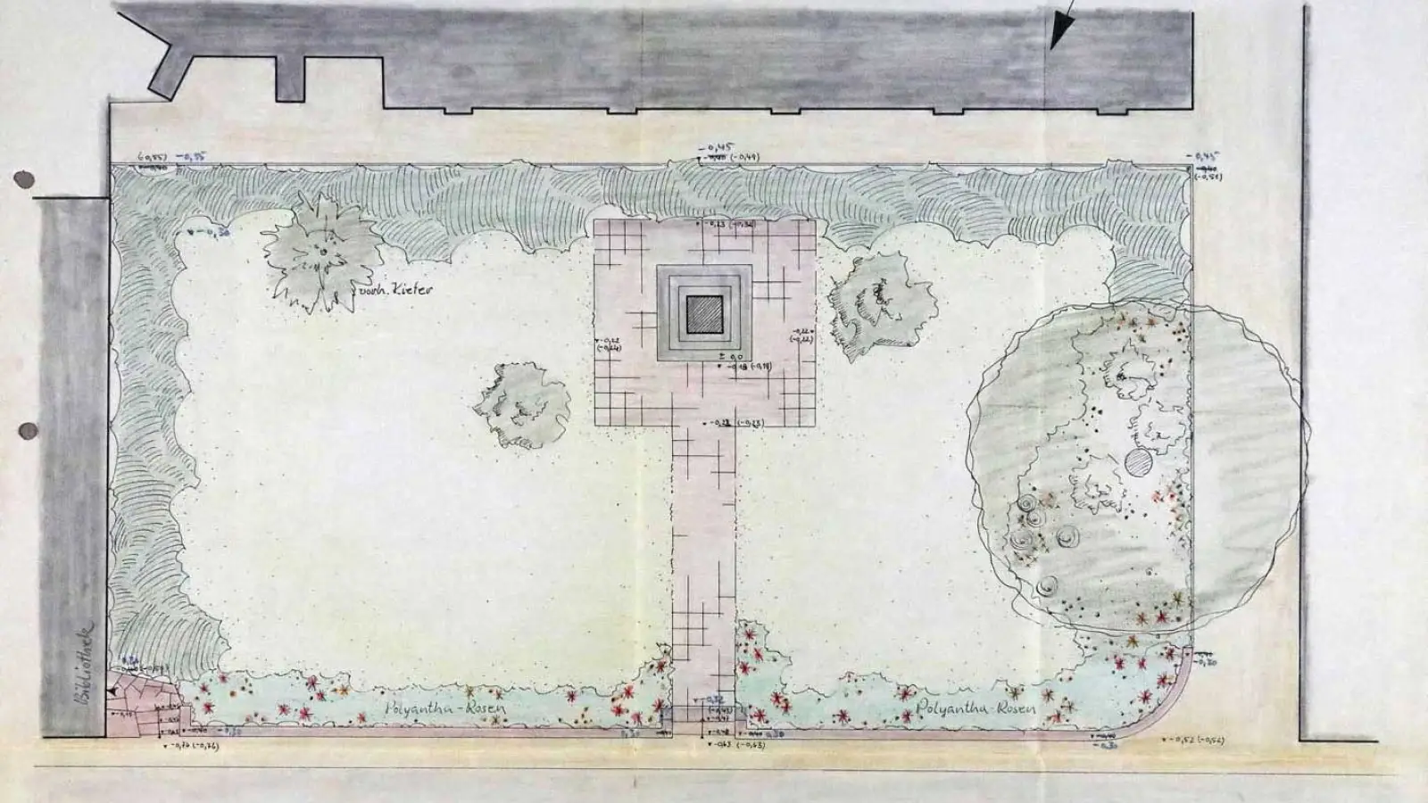 Grünanlagen in Mainz-Bretzenheim. Gestaltung der Fläche am Kriegerdenkmal, 1956