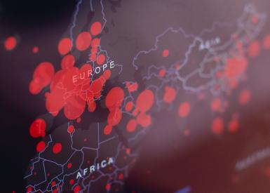 Europakarte mit Markierungen der Corona-Hotspots