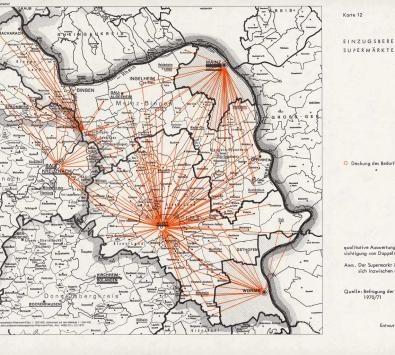 Ekkehard Hein, Karte 12: Einzugsbereiche der Supermärkte, 1974