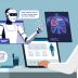 llustration zu KI in der Medizin: Eine Person betrachtet am Computer einen KI-Assistenten, medizinische Daten und eine Röntgenaufnahme