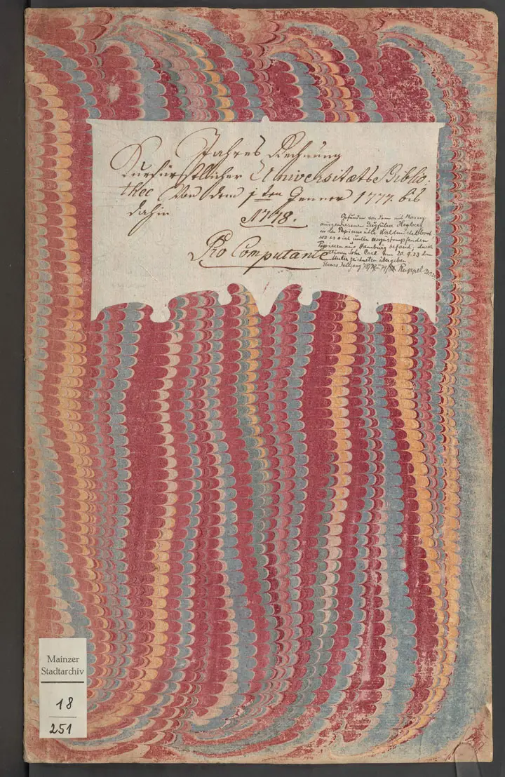 Buchdeckel Jahresrechnung der Universitätsbibliothek von 1777