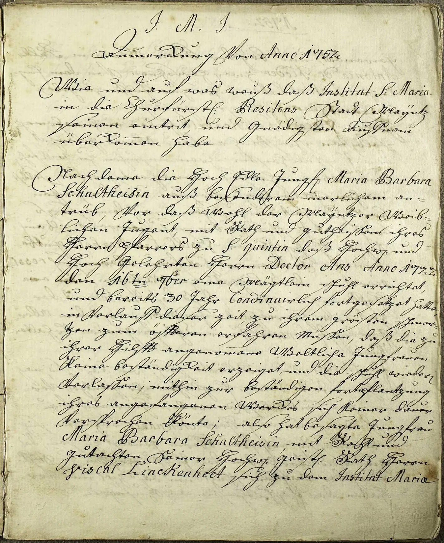 Maria Aloysia Hauck, Chronik. Kurze Geschichte des Englischen Fräulein Instituts (1752-1791)