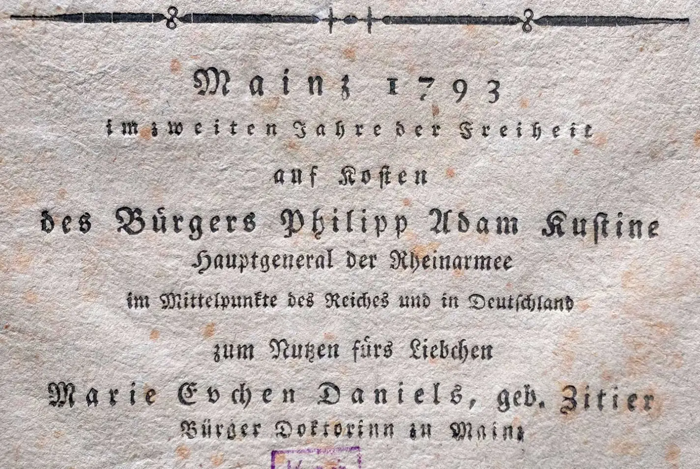 Schöne Raritäten zum Zeitvertreib des Mainzer Bürgers, 2. Heft, Mainz 1793: Ausschnitt aus Titelblatt