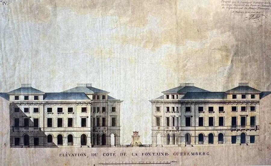 Elevation [sic] du cote de la fontaine Gutemberg