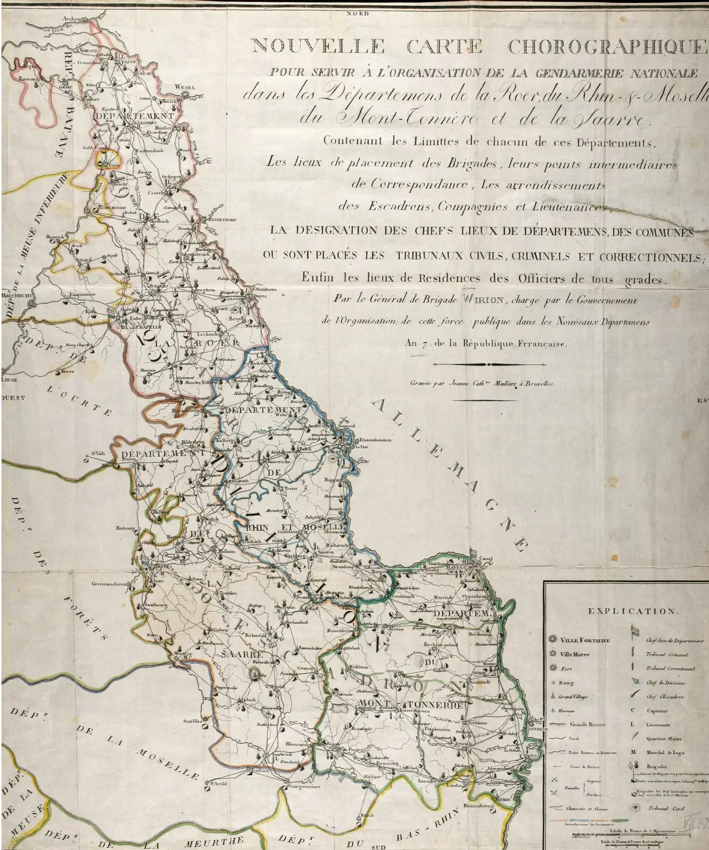 Karte der neuen Départments am Rhein