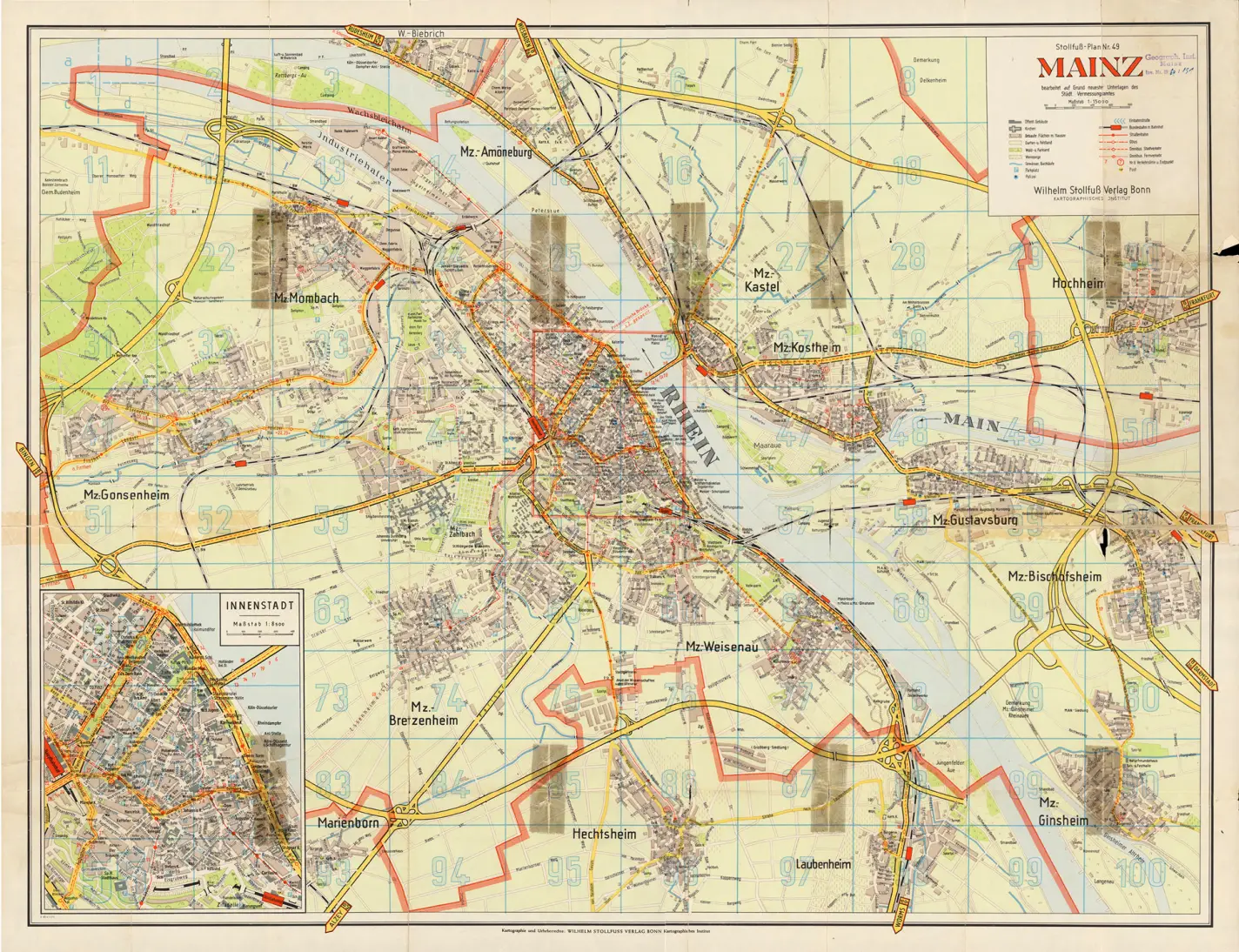 Wilhelm Stollfuß Verlag, Stadtplan Mainz, ca. 1953-1963