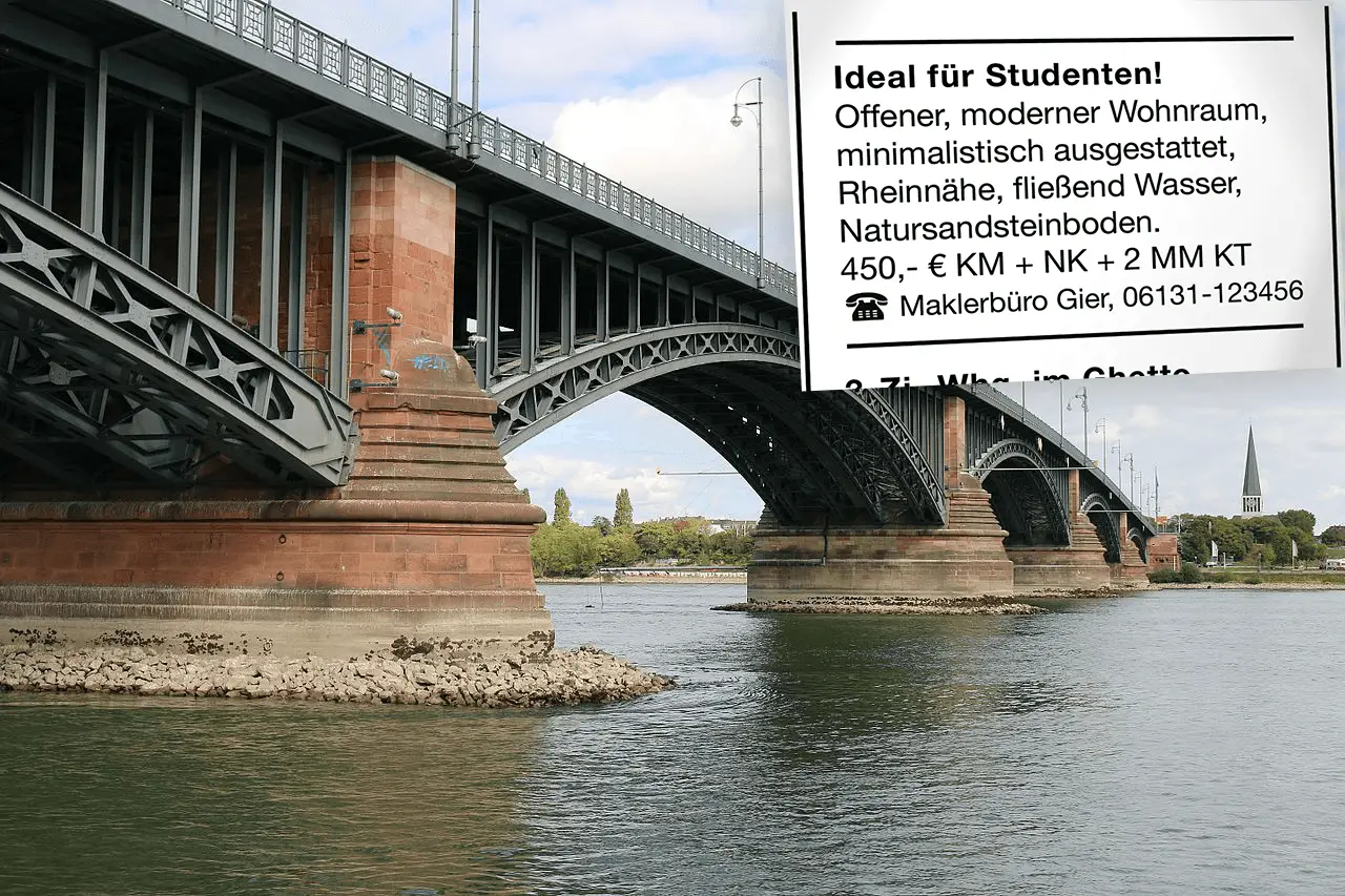 Brücke in Mainz mit Wohnungsanzeige