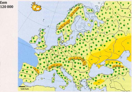 Karte von Europa mit Symbolen für Klima und Tierwelt im Wandel