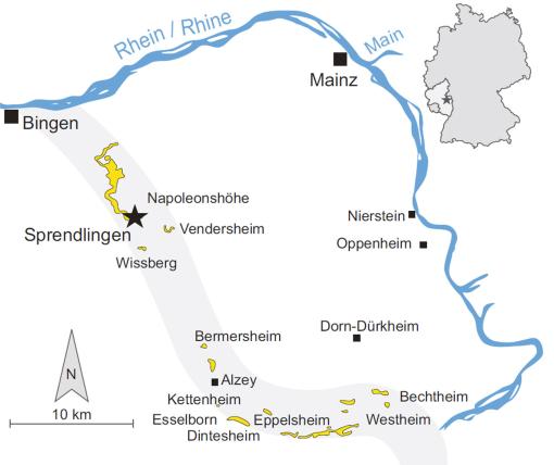 Karte Ur-Rheinverlauf in Rheinhessen