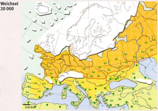 Karte von Europa mit Symbolen für Klima und Tierwelt im Wandel