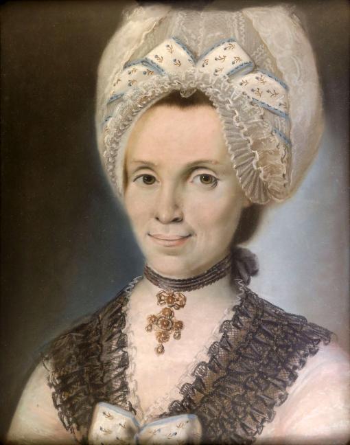 Vor kunsthistorischer Analyse: Barbara Schlippe, verwitwete Thiery, geborene Haenlein. Datierung: Ende des 18. Jahrhunderts. Nach kunsthistorischer Analyse: Vermutlich Mutter von Barbara Haenlein. Datierung: 1770er Jahre