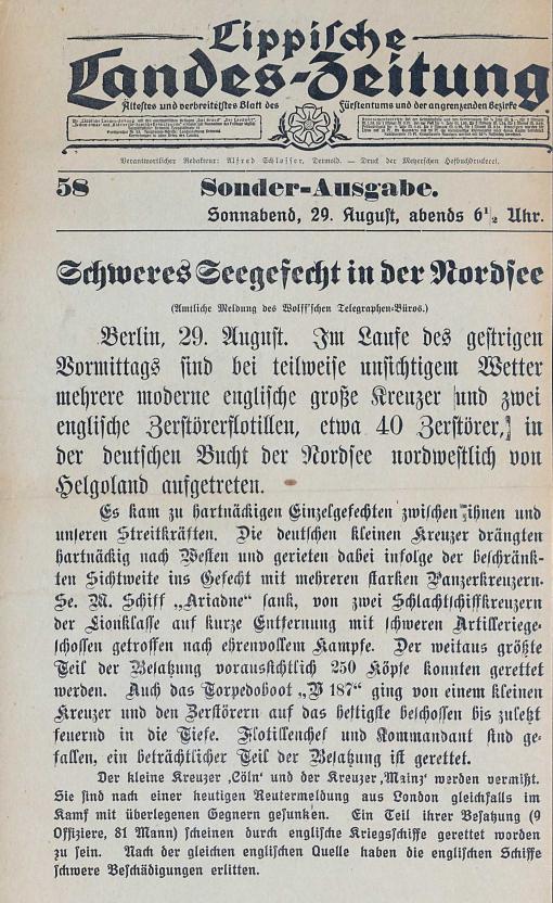 Ein Bericht der Lippischen Landes-Zeitung von dem Seegefecht in der Nordsee