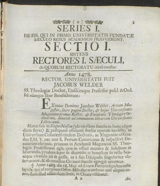 Scan des Eintrags zu Jacobus Welder aus De Moguntia litterata commentationes historicae